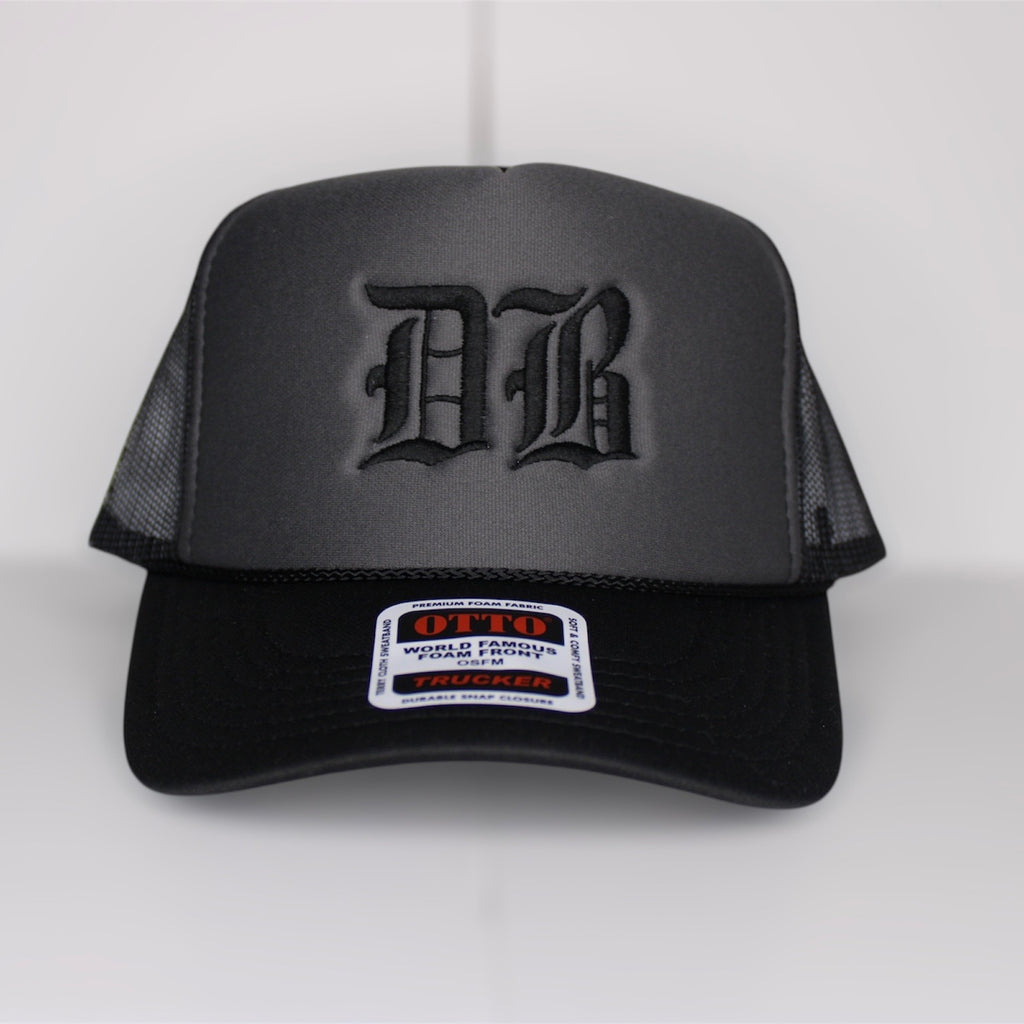 DB Old English (Black/Gray) Premium SnapBack Trucker Hat