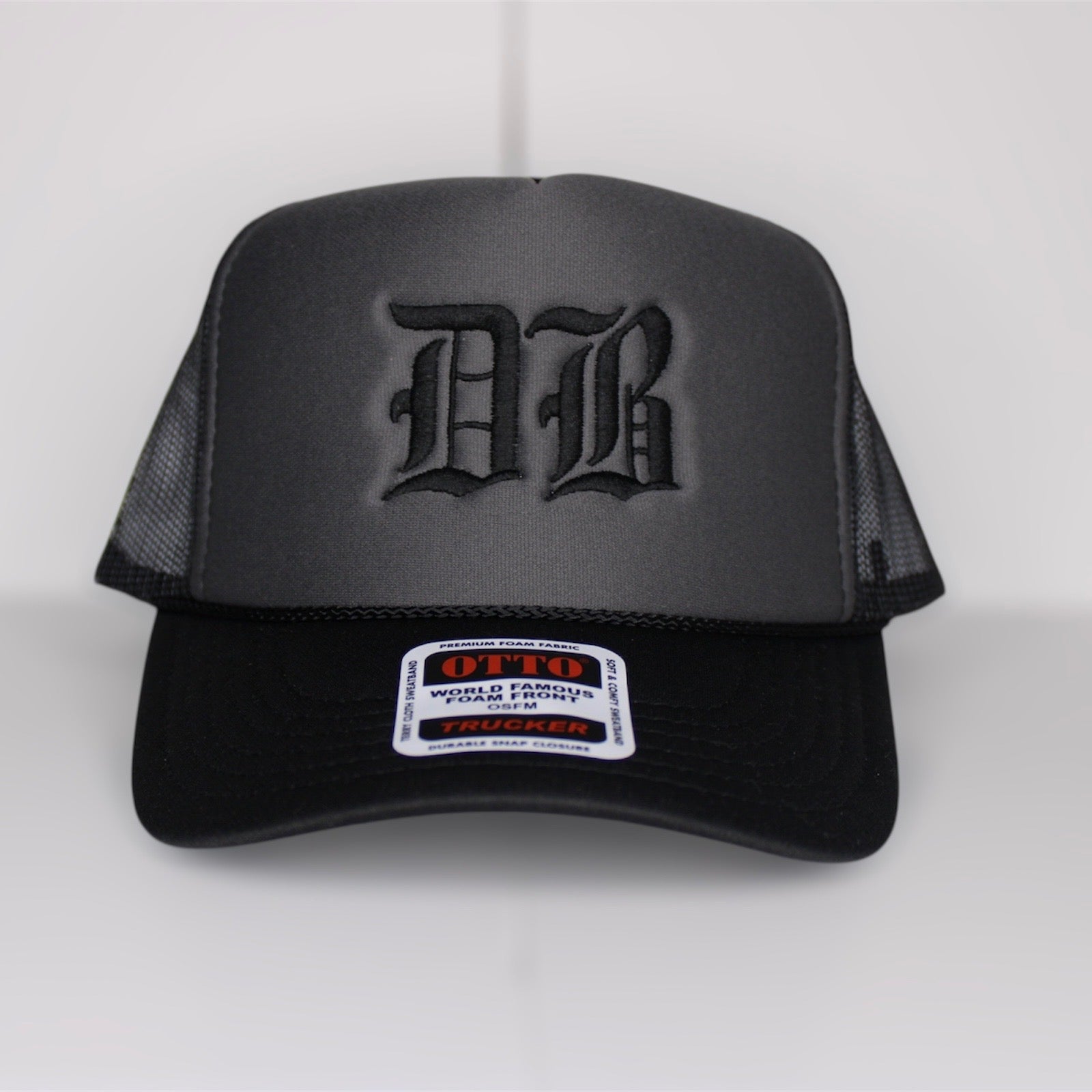 DB Old English (Black/Gray) Premium SnapBack Trucker Hat