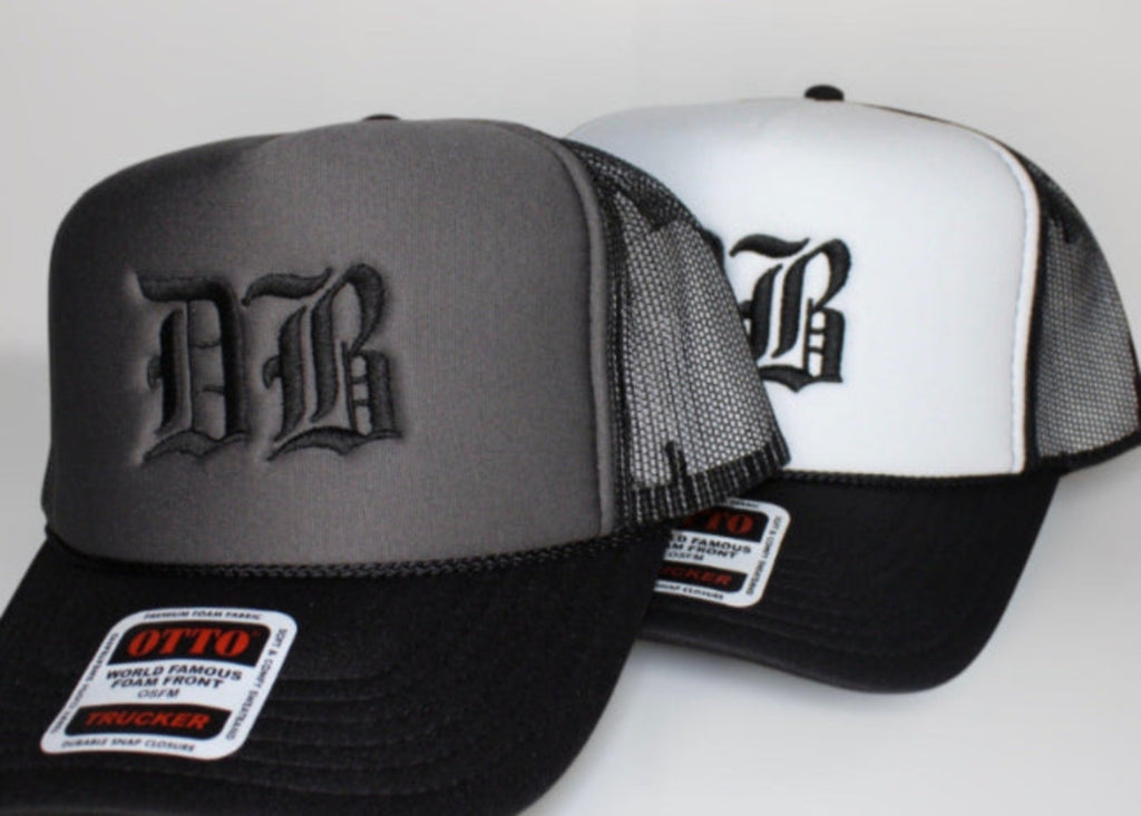DB Old English (Black/Gray) Premium SnapBack Trucker Hat