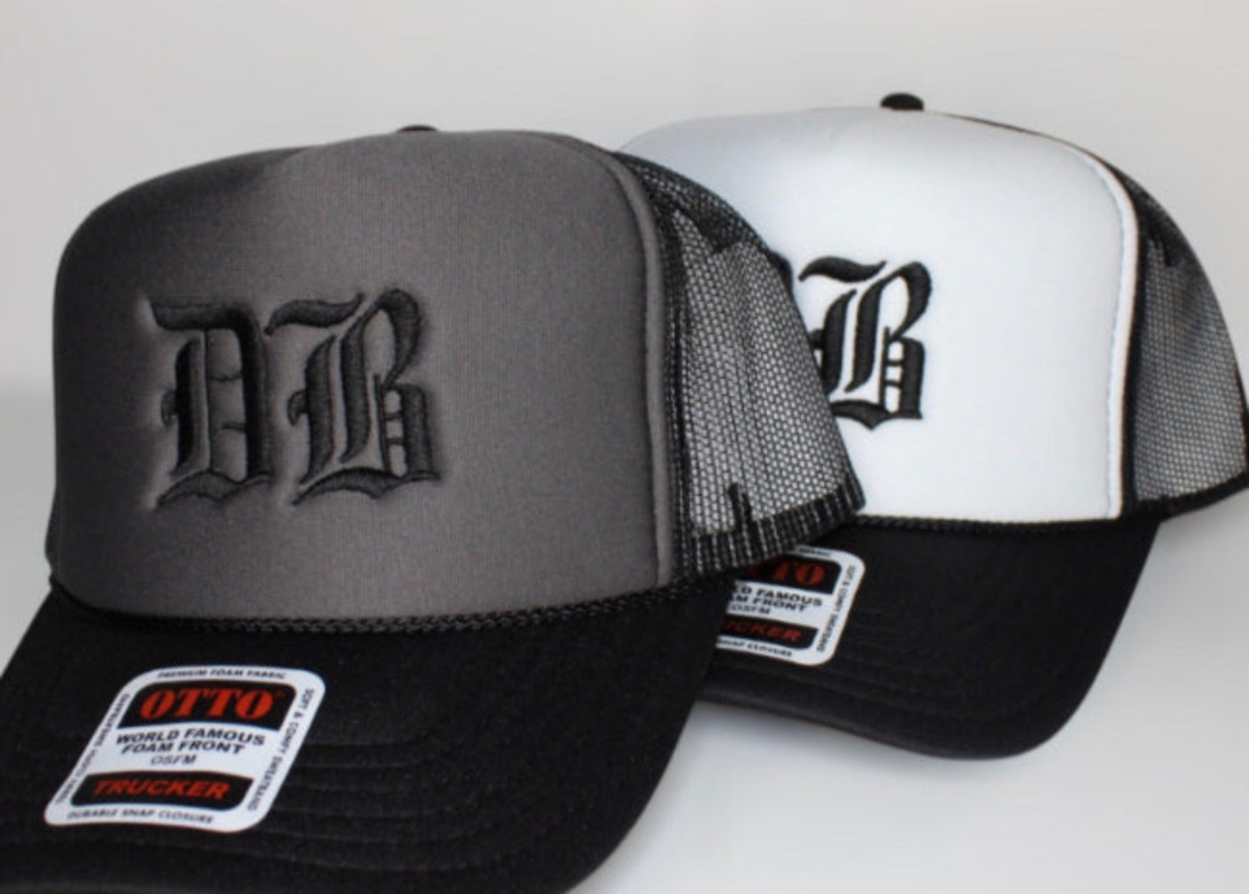 DB Old English (Black/Gray) Premium SnapBack Trucker Hat
