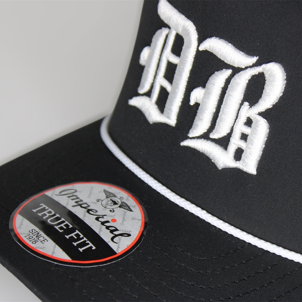 DB Old English White Embroidery Premium Black SnapBack Hat (White Rope)