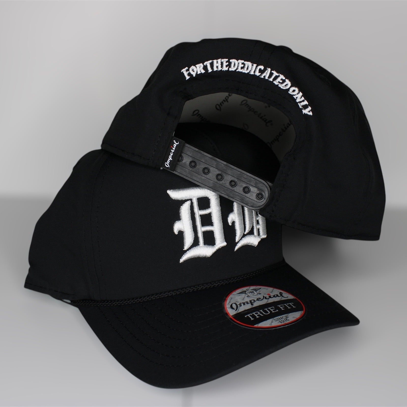 DB Old English White Embroidery Premium Black SnapBack Hat (Black Rope)